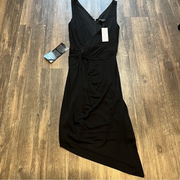 bebe Dresses & Skirts - NWT BeBe Vibrant Asymmetrical Draped Dd black Dress. V neckline Size XXS